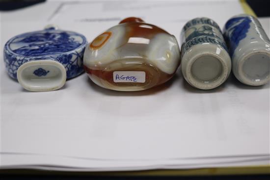 A Chinese fisherman snuff bottle and six others